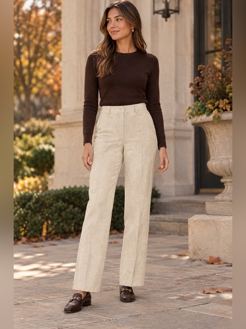 Reformation Linen Blend Trousers Cream Beige Tailored Straight Leg 2